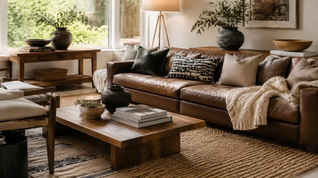 Cozy Living Room Styled with the 3-4-5 Design Rule and Layered Natural Textures