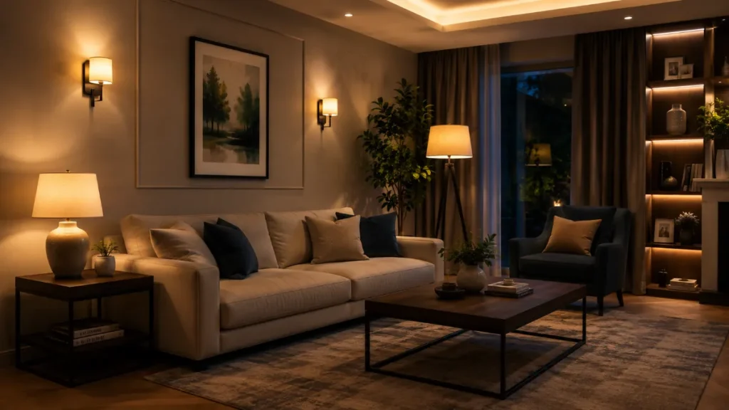 Modern Living Room Lighting Design with Layered Light Sources।Home Decoration Lights